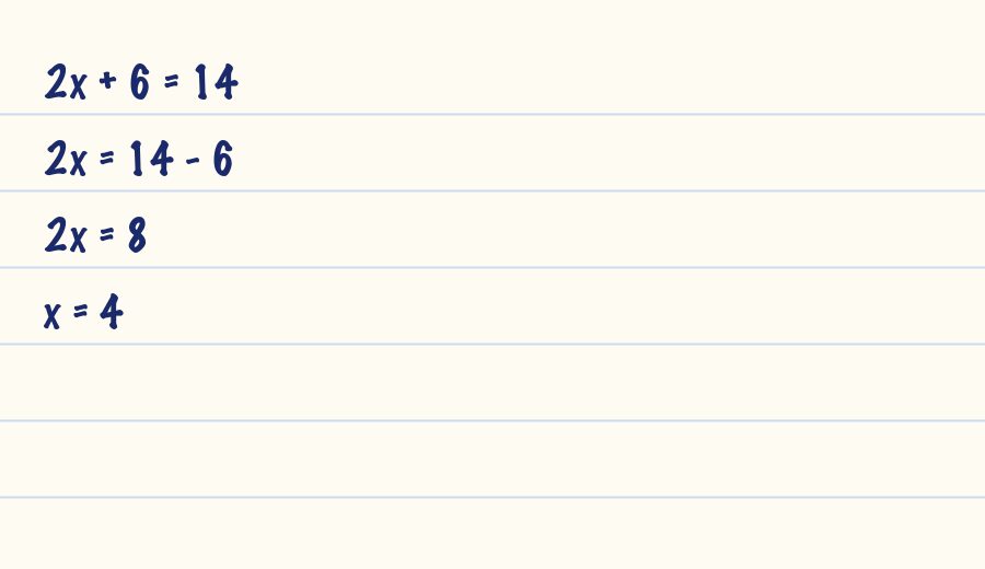 Solve for x: 2x + 6 = 14