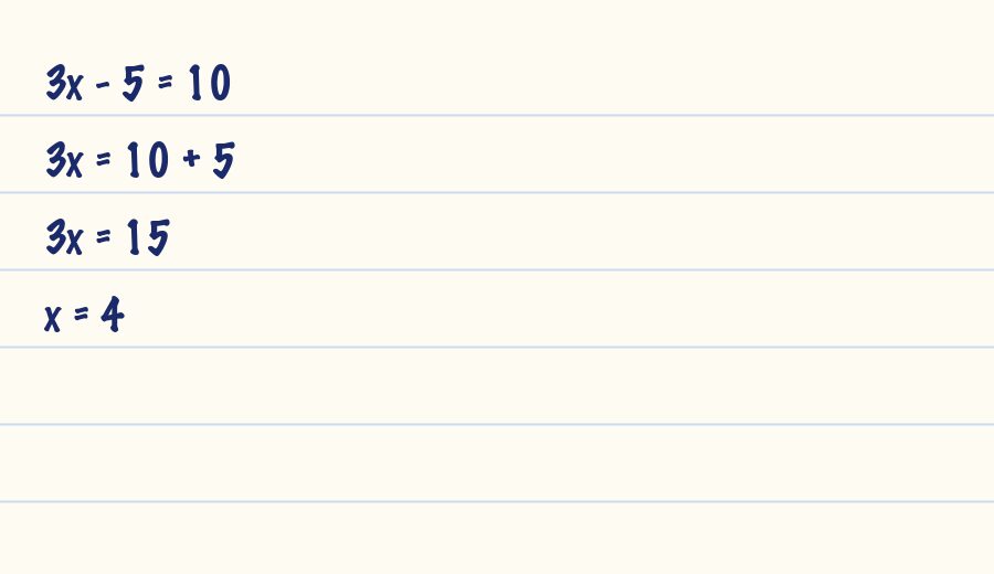 Solve for x: 3x - 5 = 10